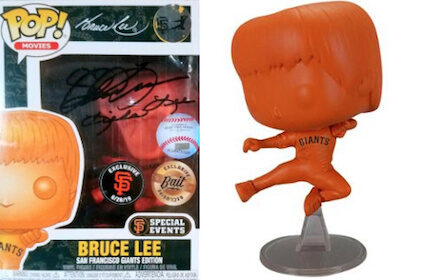 Funko Pop Bruce Lee Figures 592 Bruce Lee Flying Man Orange San Francisco Giants Giveaway VIP Exclusive Signed new edited